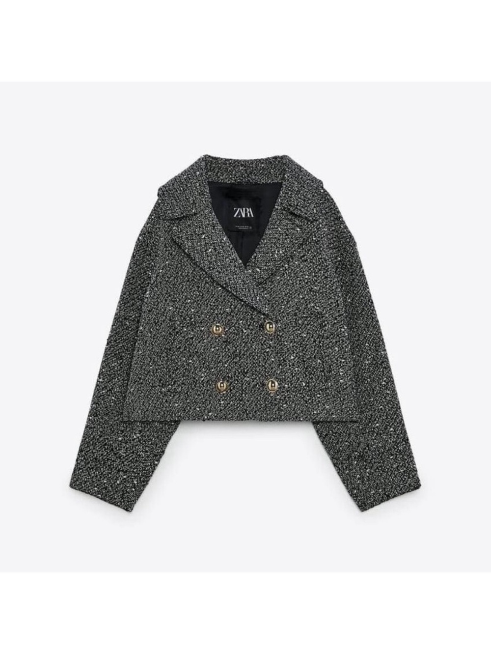 Zara Tweed Cropped Jacket in Charcoal Gray with Gold Buttons - Picture 14 of 16